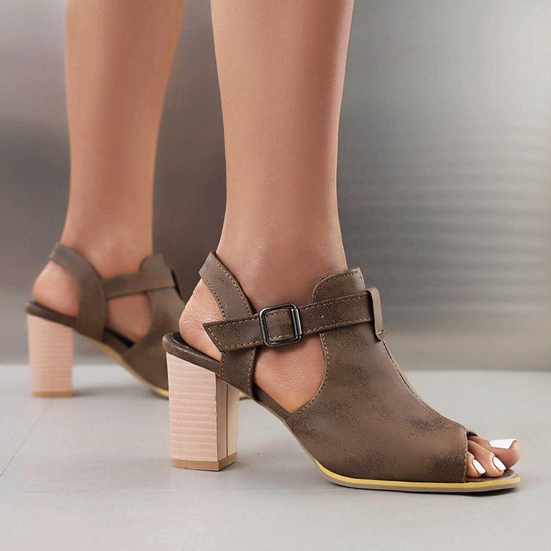 Women's High-heeled Sandals Spring and Summer New Thick Heel Large Size Casual Fish Mouth Roman Sandals