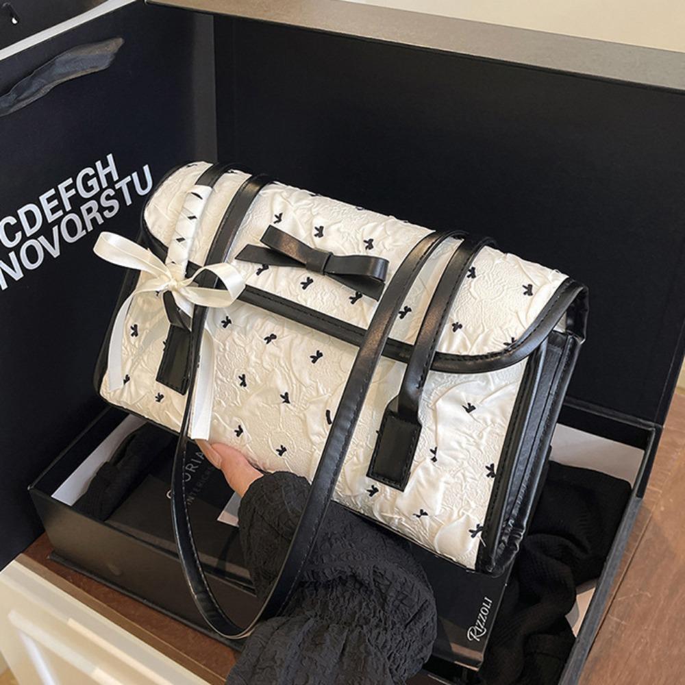 

French Bow Shoulder Bag PU Underarm Bag All-match Armpit Bag Travel белый