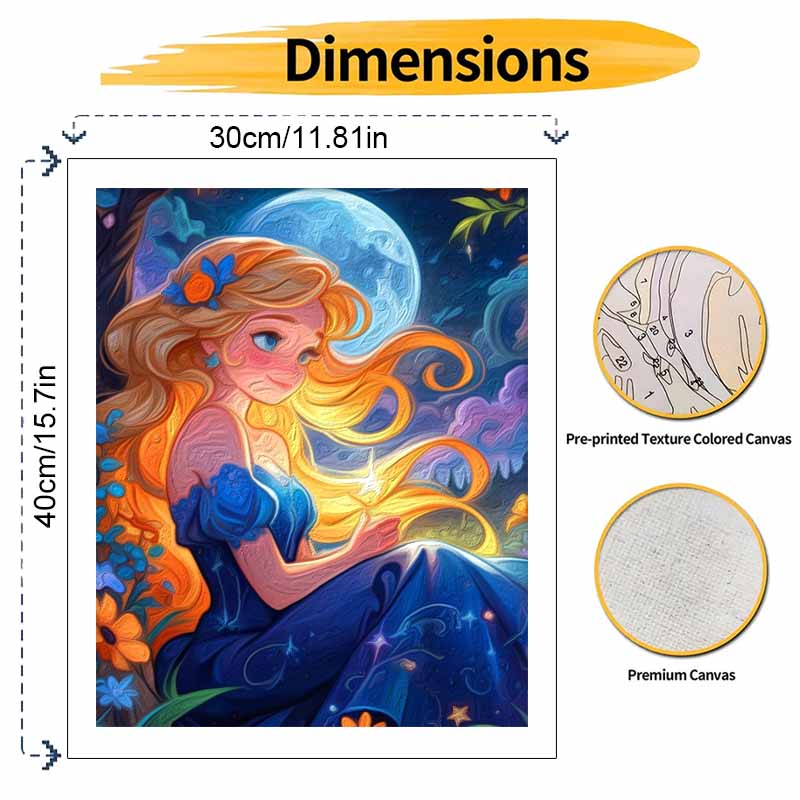 Disney Animation Digital Oil Painting Alice Moon Night Sky Diy Handpainted Coloring Painting Home Decoration Craft Gift Art Wall Decor