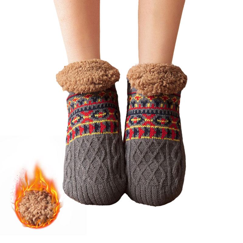 Indoor Winter Floor Socks Women Men Slippers Socks Home Bedroom Sleeping Socks Non-Slip Knitted Fleece Warm Carpet Couple Socks