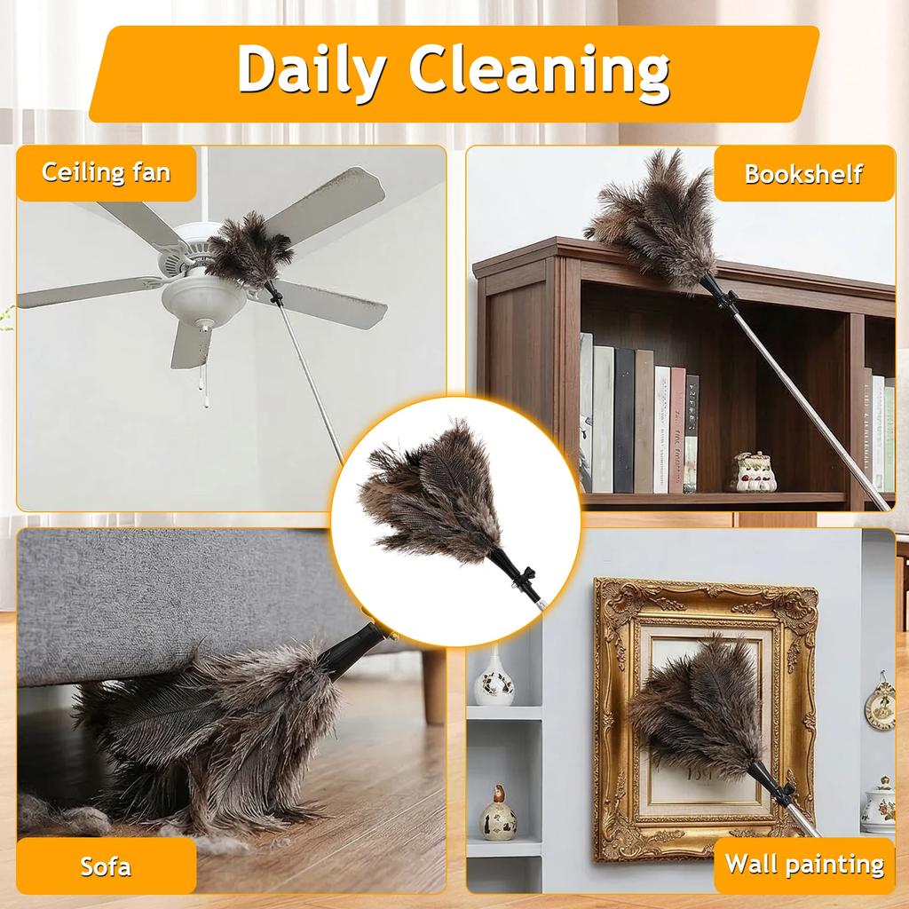 19-49 inch Extendable Feather Duster Handheld Bendable Ostrich Feather Duster Multipurpose Home Cleaning Tool for Ceiling Fan
