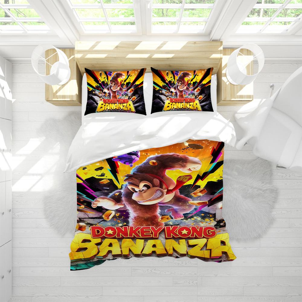 D-Donkey K-Kong Bananza Duvet Cover Set Soft Wash Bed 3 Piece Summer Comfortable Student Dormitory Home Baby Bedding Best seller