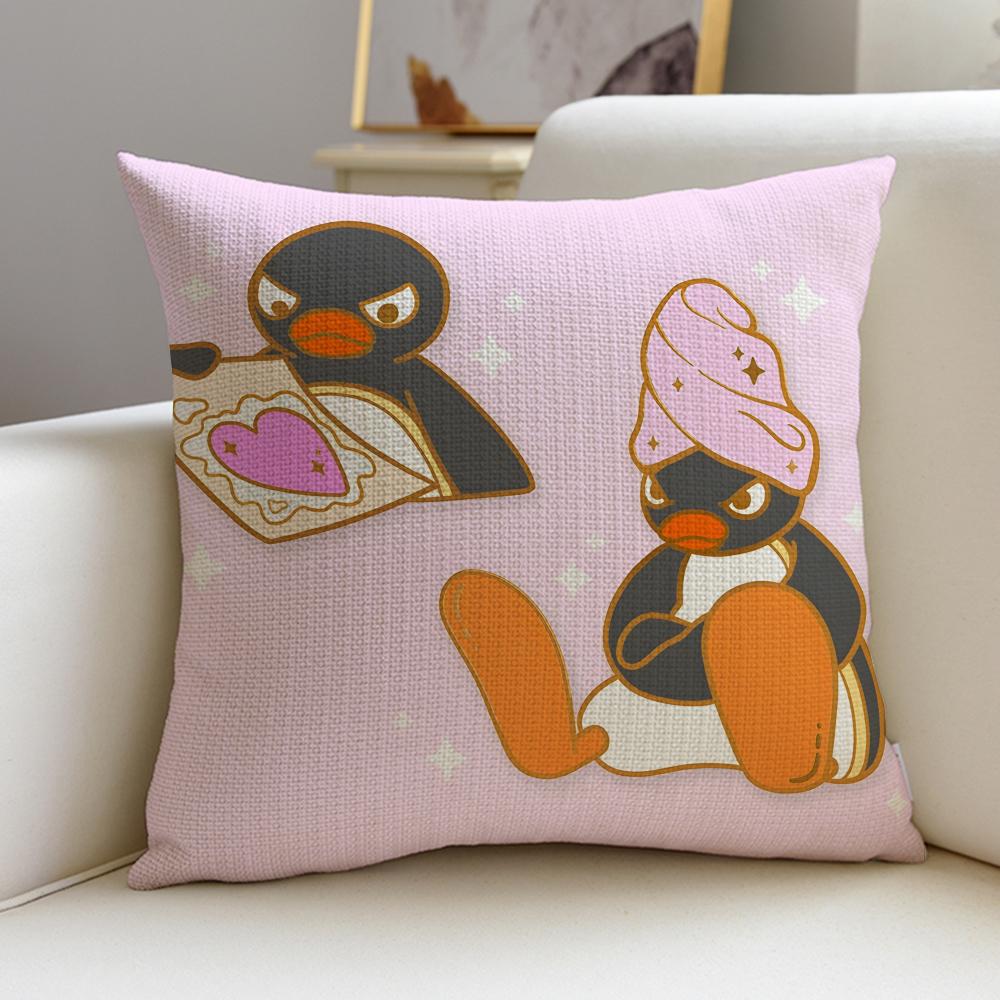Cute PPinguS Cushion Cover Breathable and skinfriendly linen pillowcase square removable and washable cushion