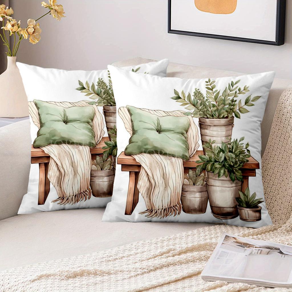 Pieces Rustic Farmhouse Plant Print Throw Pillow Covers Pattern Cushion Cover Suitable for Sofa Bedroom Car Pillow Cover