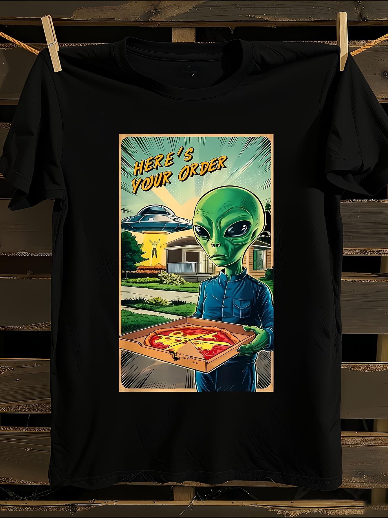 Funny Alien Pizza Delivery Tshirt XL