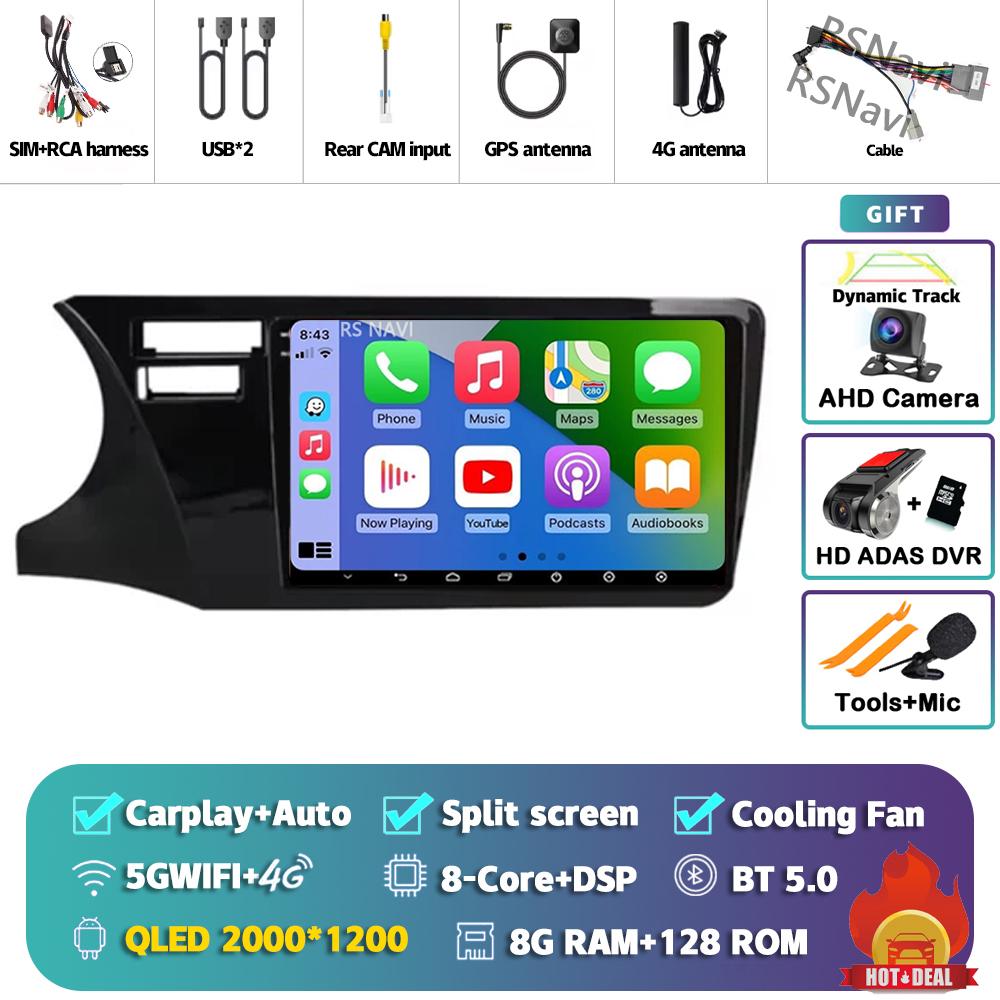 Android 14 Carplay Auto For Honda City 2014 - 2017 Car Radio Player Multimedia stereo Navigation 4G+WIFI Head Unit 2Din AI Voice