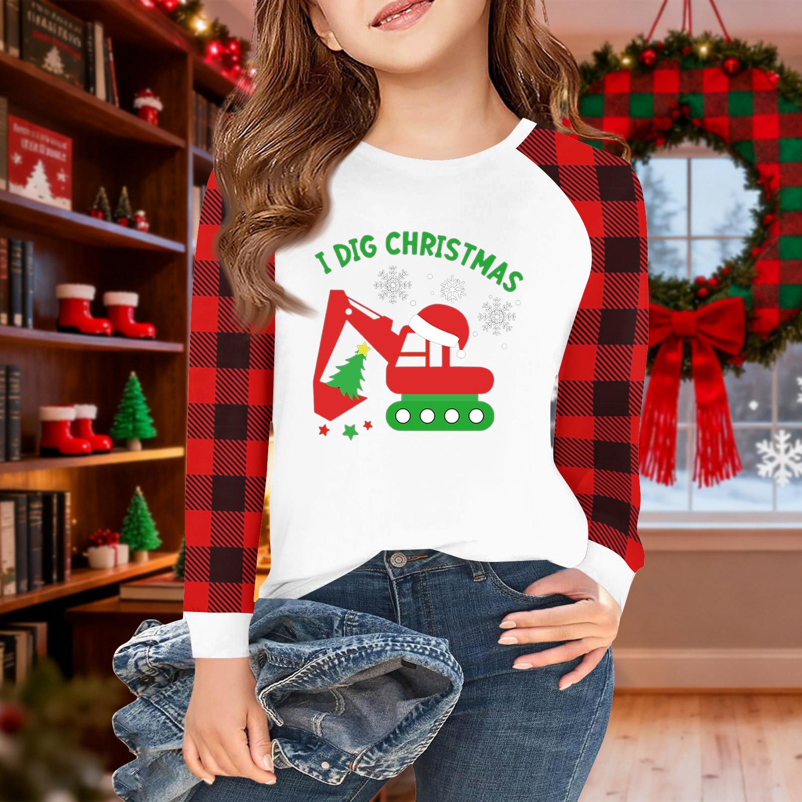 

Футболки с длинным рукавом для девочек на Рождество, детские осенние топы с круглым вырезом, базовые футболки 5-14 лет 160 арбуз красный