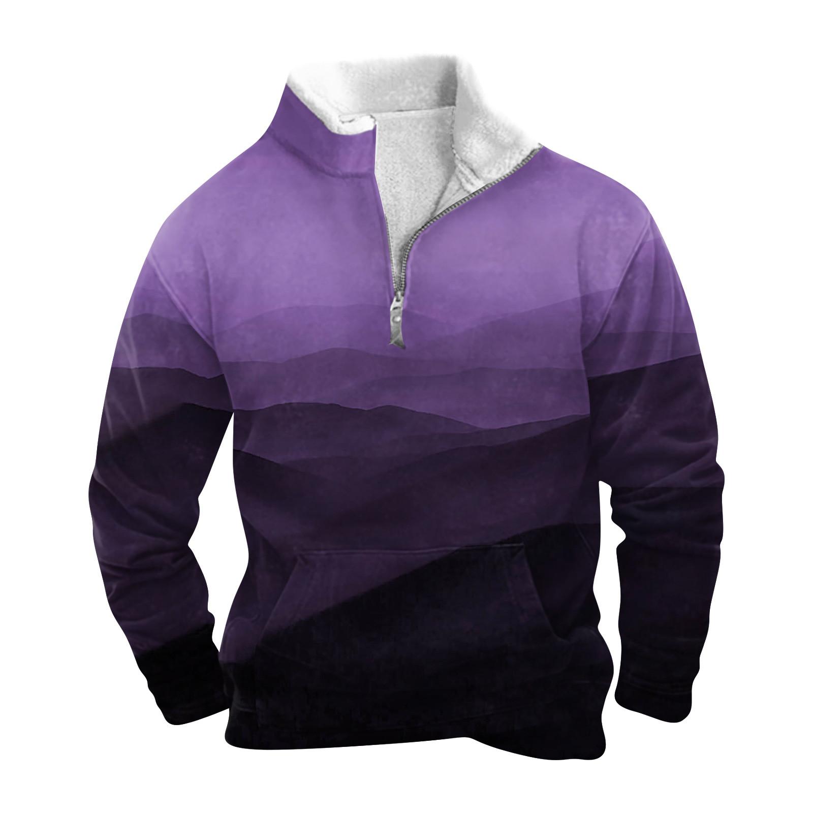 

Весенне-осенняя мужская толстовка с воротником-стойкой на открытом воздухе, повседневные свитера, топы M фиолетовый