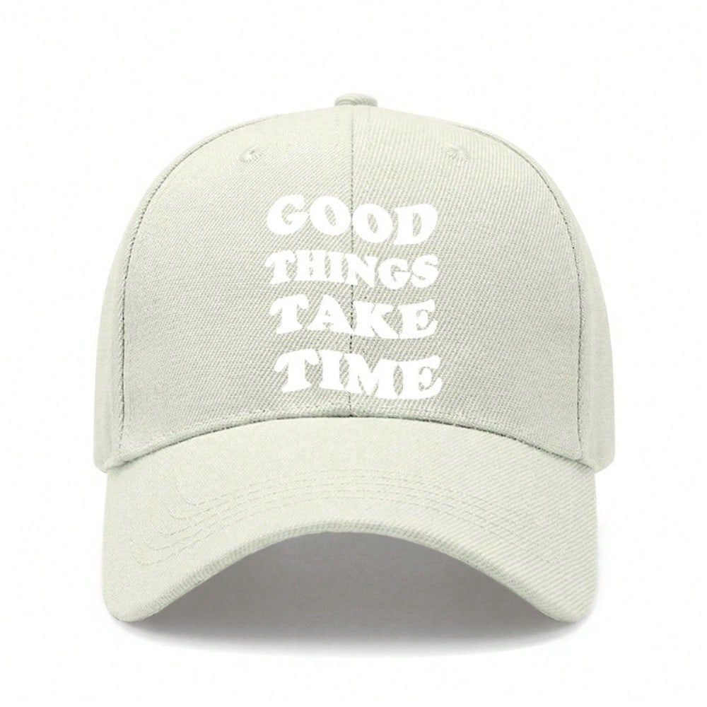 [Inspirational Baseball Cap] Good Things Take Time Print Polyester Adjustable Breathable Casual Outdoor Sports Baseball Hat For Men Women Daily Wear