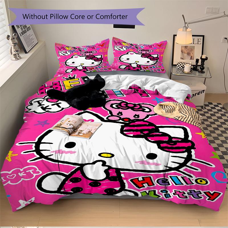 3pcs Hello Kitty Bedding Set: Perfect for Bedroom or Guest Room. Soft and Comfortable with No Core Included yy251031090