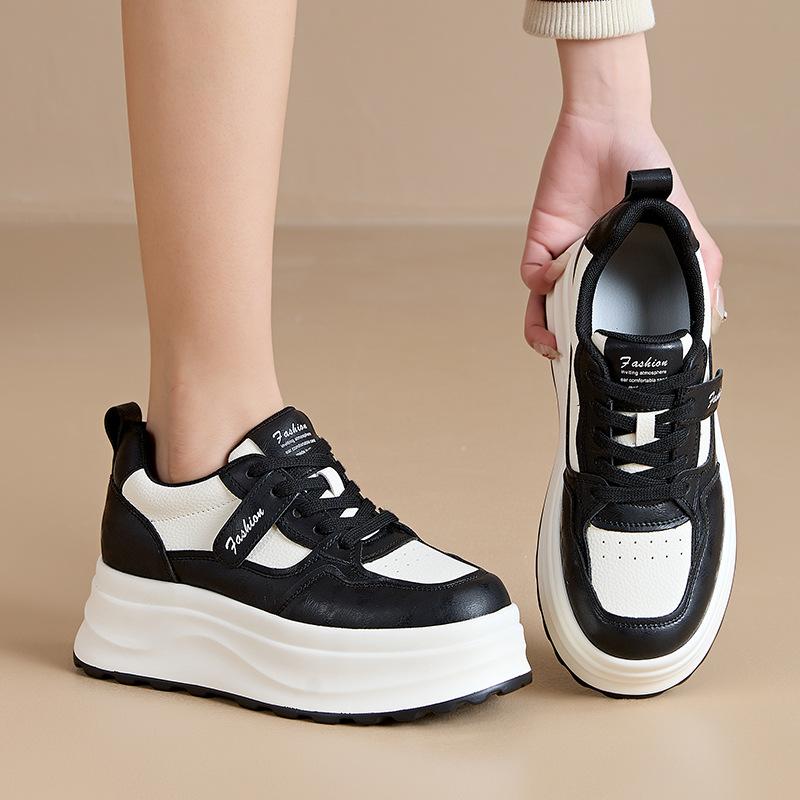 Fashion 7CM Flat Platform Women Shoes 2025 Spring/autumn Fashion Korean Style White Skateboarding Sneakers Leisure Shoes Woman