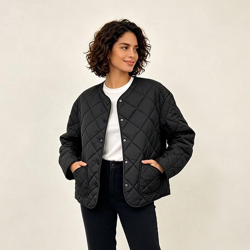 European and American style rhombus light cotton-padded clothes women's new autumn and winter casual lapel warm jacket