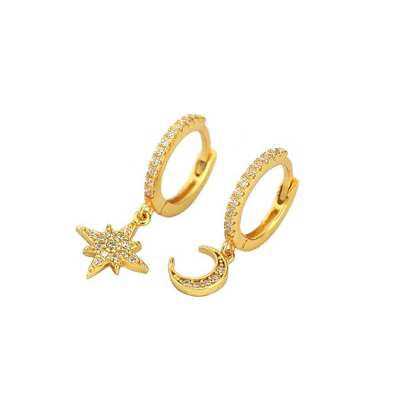 Asymmetrical Star Moon Earrings Women Sterling Studs Fashion Trendy Ear Cuffs