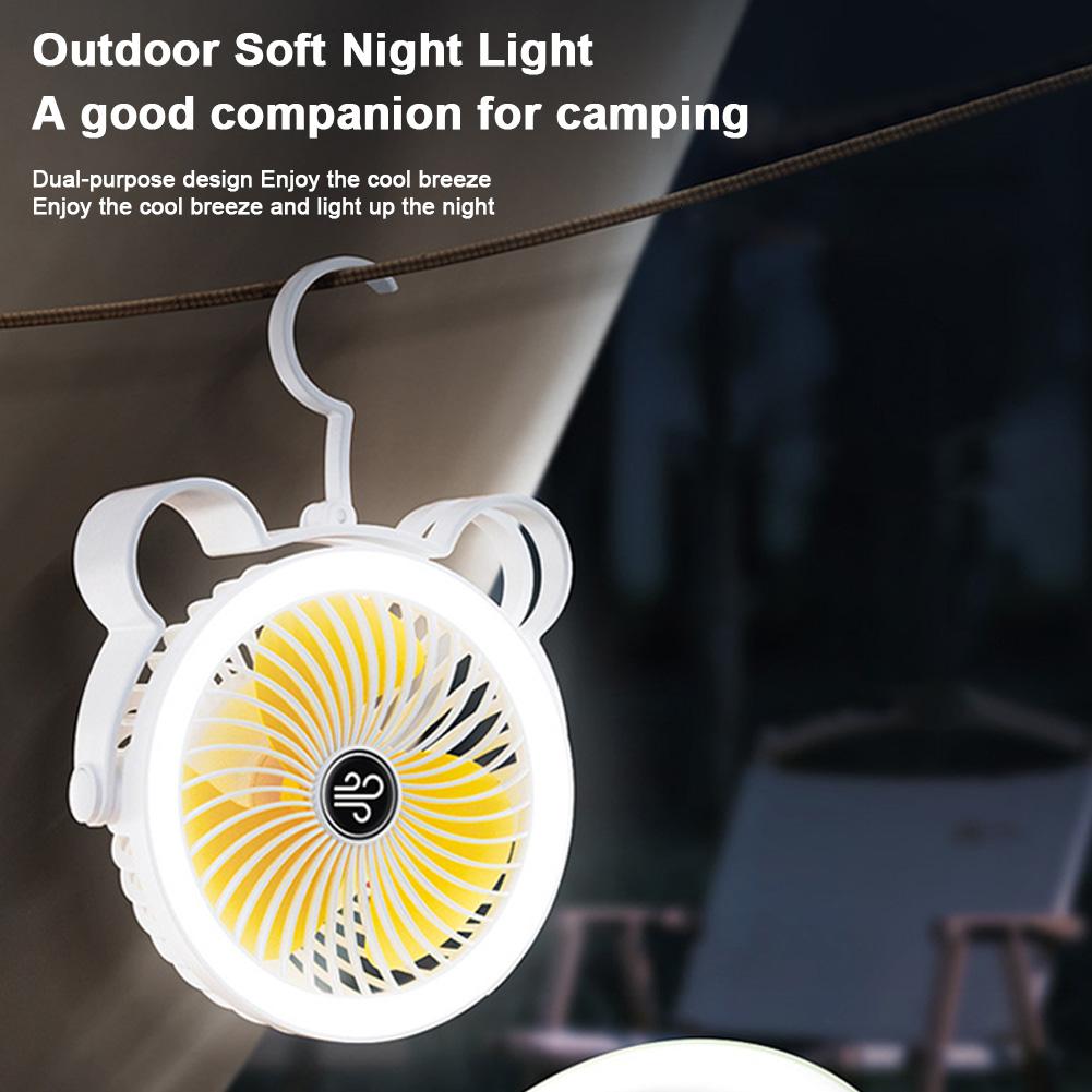 Tent Hanging Small Fan with LED Light Camping Ceiling Fan USB Rechargeable 1200mAh Cooling Handheld Fan for Outdoor Camping Dorm