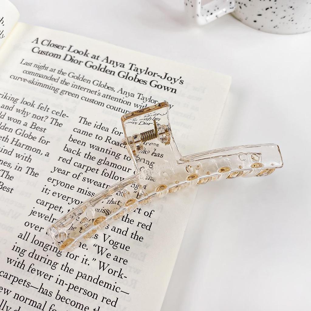 Korean Style Transparent Arc Semi-Circular Hair Clip for Women's Updo - High-End Hollow Shark Clip