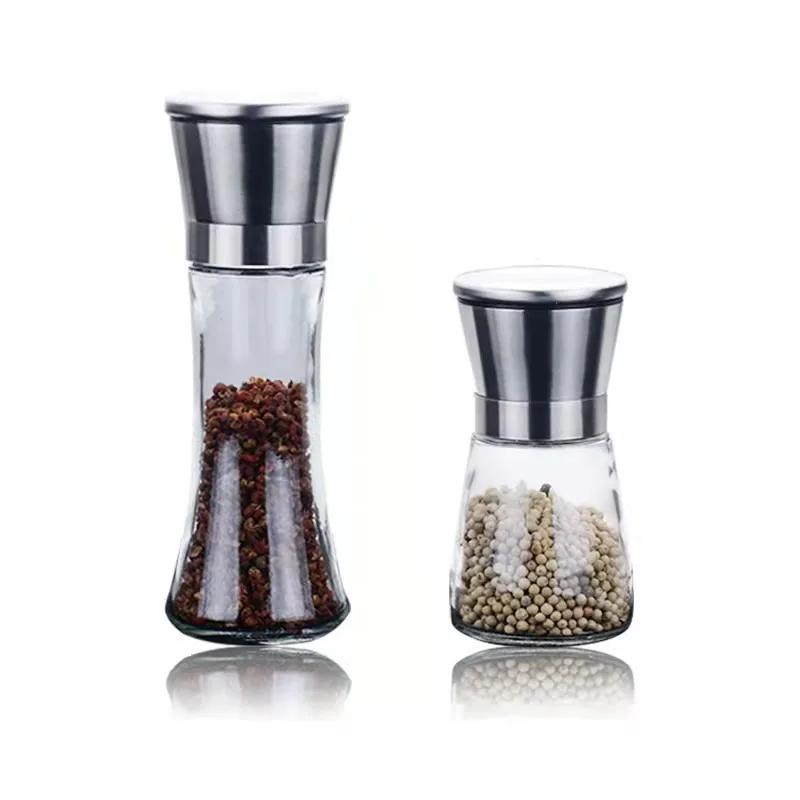 Grinder Stainless Steel Salt and Pepper Mill Manual Food Herb Grinders Spice Jar Containers Kitchen Gadgets Spice Bottles Glass