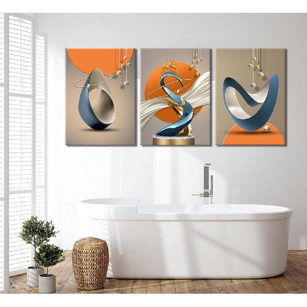 3 Pcs Bright Style Canvas Wall Art Modern Abstract Golden Deer Luxury Foil Lines Posters Prints White Blue Orange Color Grey Painting Pictures for