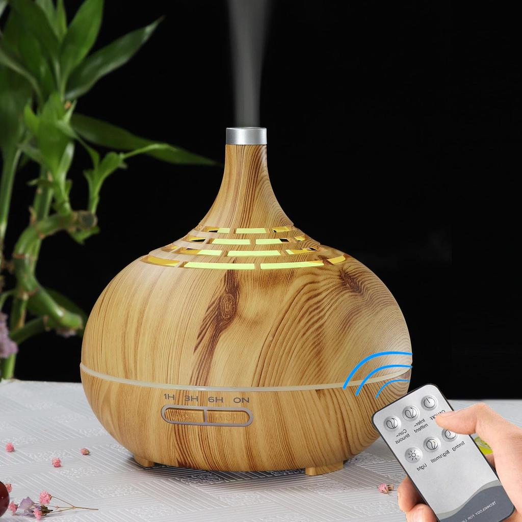 400ml Wood Grain Ultrasonic Aroma Diffuser with Remote Control - Essential Oil Humidifier for Home and Room Air Conditioning