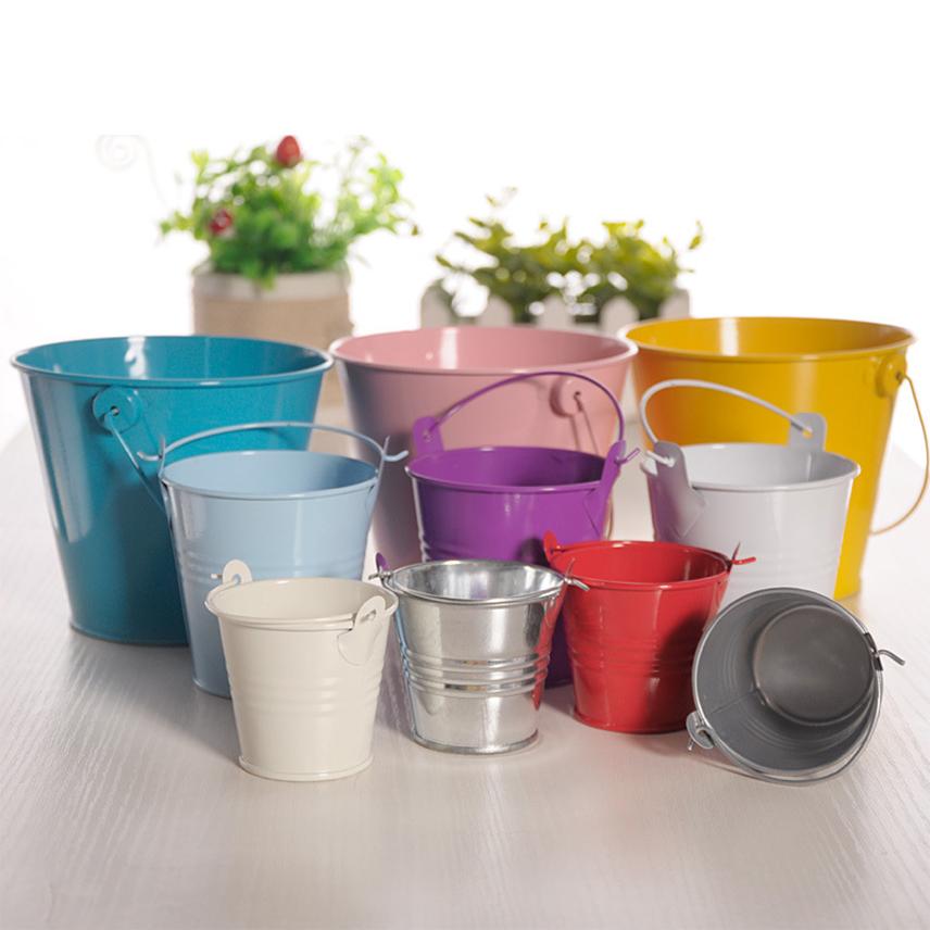 Mini Metal Flowerpots Bucket Tin Candy Gift Box Garden Pots Planters Succulent Pot Balcony Planters Hook Flower Pot Garden Tubs
