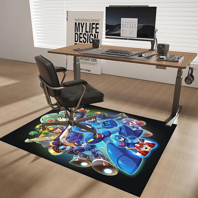 1pc Mega Man Anime Cartoon Design Office Chair Mat Non-Slip Carpet for Home Decor, Living Room, Bedroom, Game Room - Perfect Gift for Fans.Y013