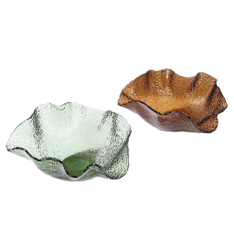Glass Tray Ruffled Edge Pattern Fruit Plate Desktop Storage Candy Bowl Jewelry Dish Trays Decorative Home Decoration