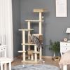Rattan Cat Tree with Cat Den Multi-Level Cat Tree Climbing Tree for Cats E1 MDF Sisal Beige+Brown 55 x 55 x 174 cm