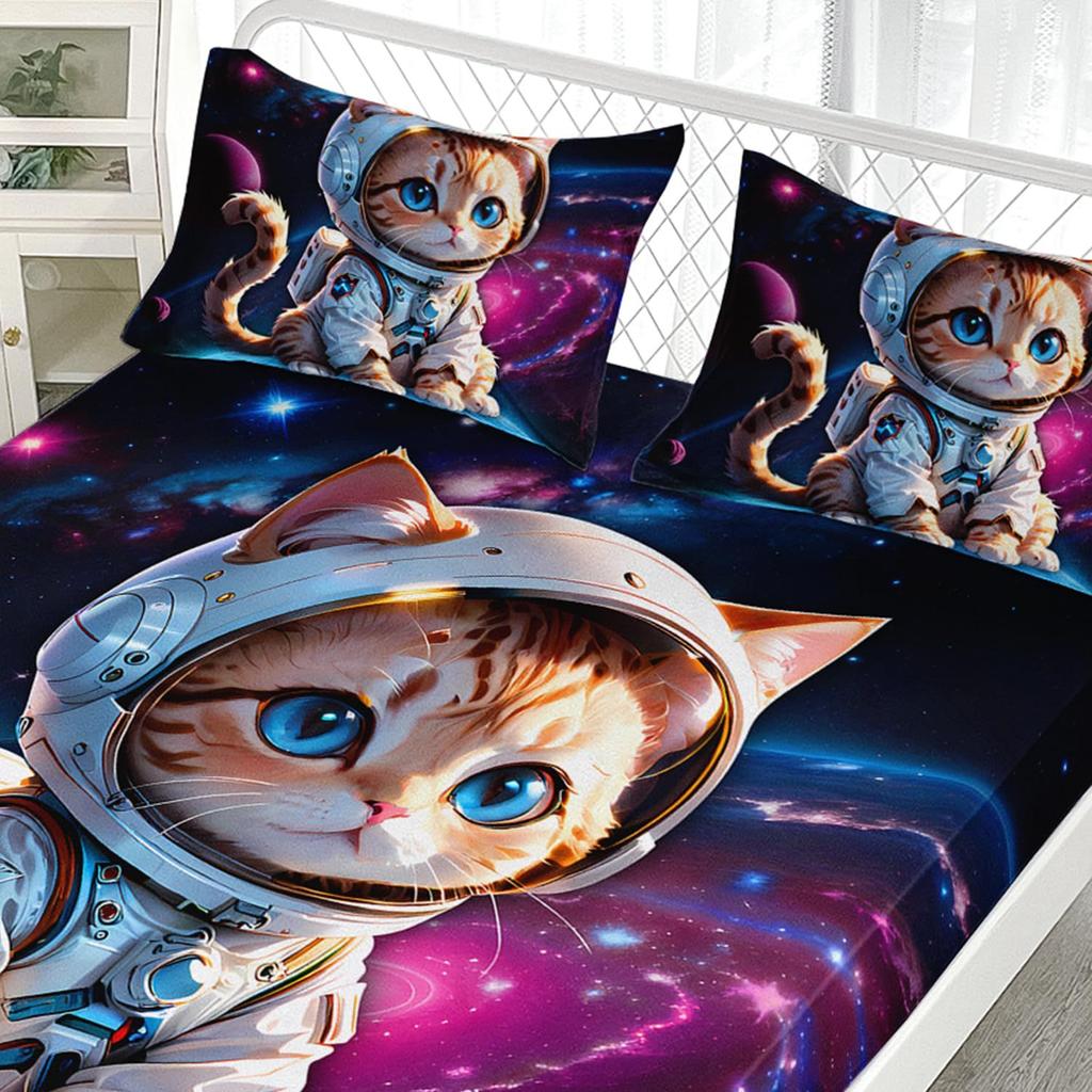 Astronaut Cat Pattern Bed Hat Three-Piece Digital Printing Bedding Bed Hat Three-Piece Set Children Adult