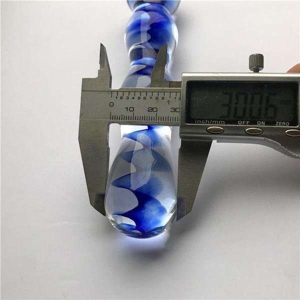 Transparent Blue Wave Pattern Crystal Pyrex Glass Crafts Jewelry Decoration Sex Toy