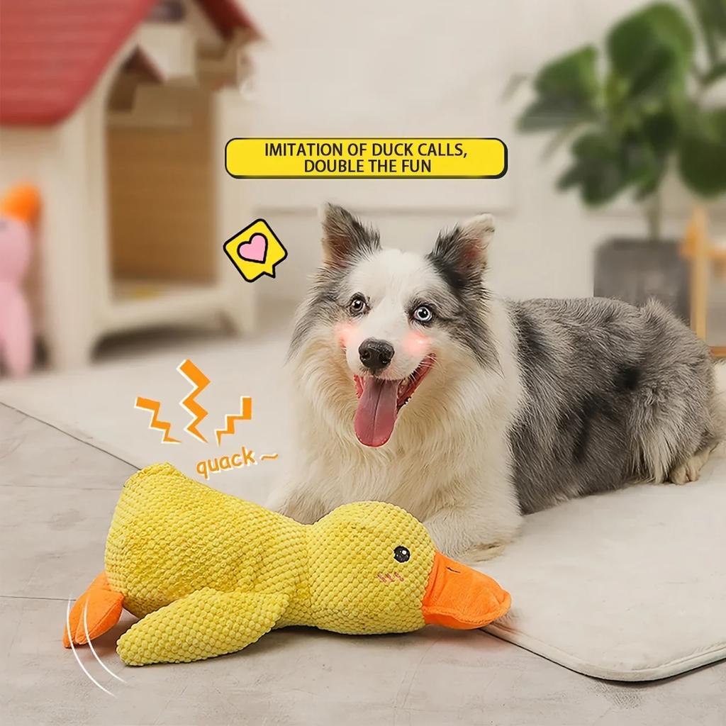 1pc Large Duck Design Pet Grinding Teeth Squeaky Plush Toy, Durable Chew Toy For Dog Interactive Supply