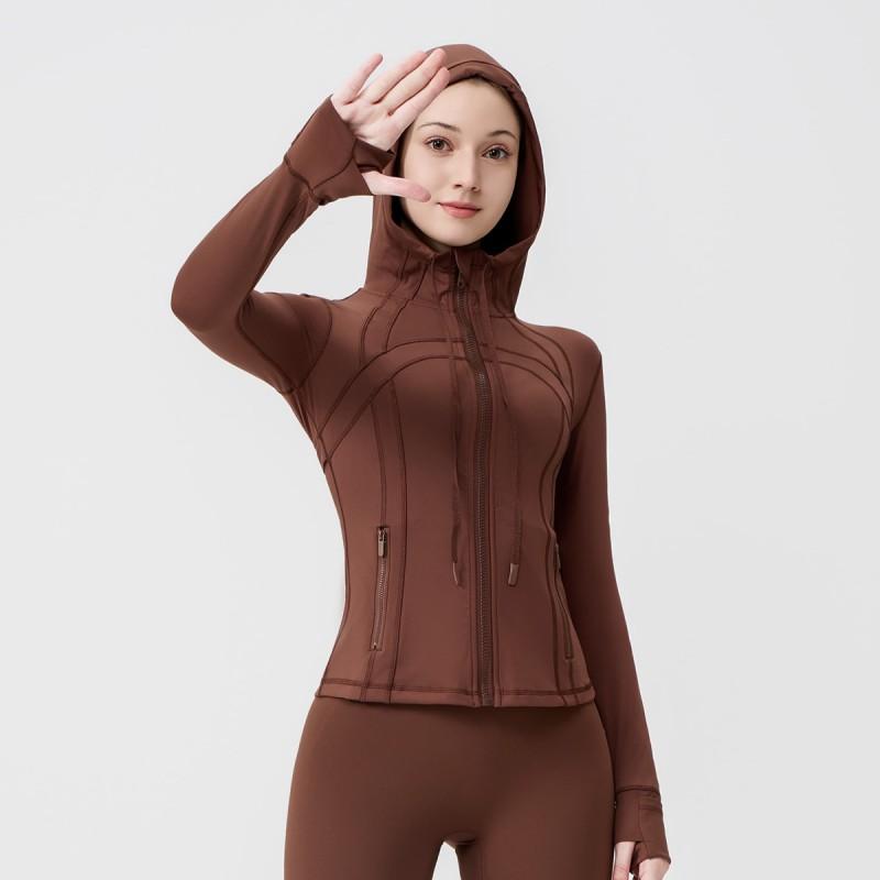 Damen atmungsaktive Kapuzen-Yogajacke Langarm Fitness Top Activewear