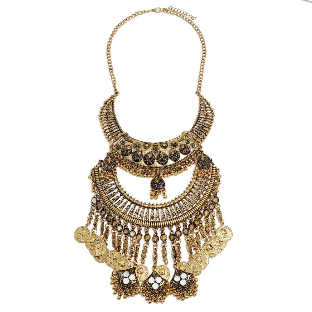 Ethnic Style Vintage Metal Queen Coins Tassel Statement Necklace Women's Party Banquet Jewelry Accessories