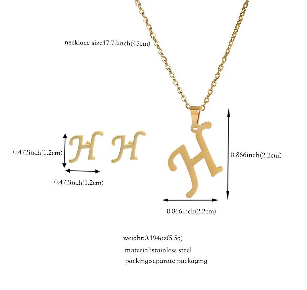Titanium Steel Jewelry Set: Non-Fading English Letter Necklace & Earrings