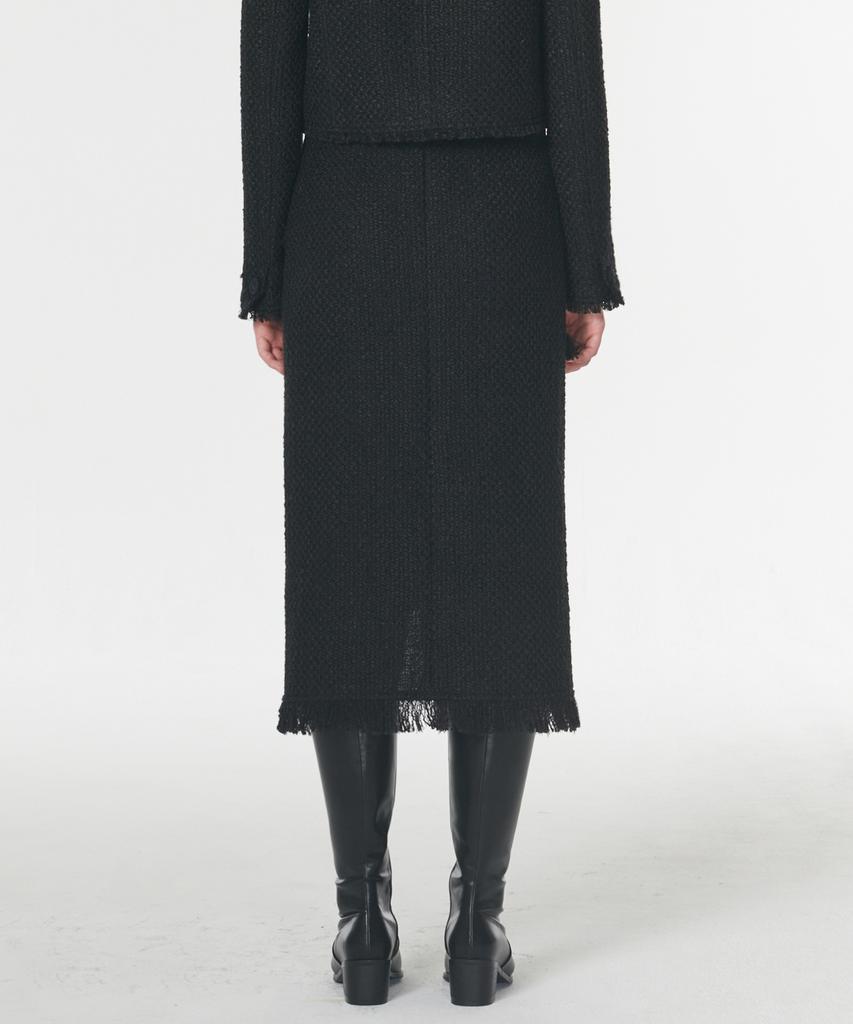 Aussel Fringed Wool Tweed Skirt Black