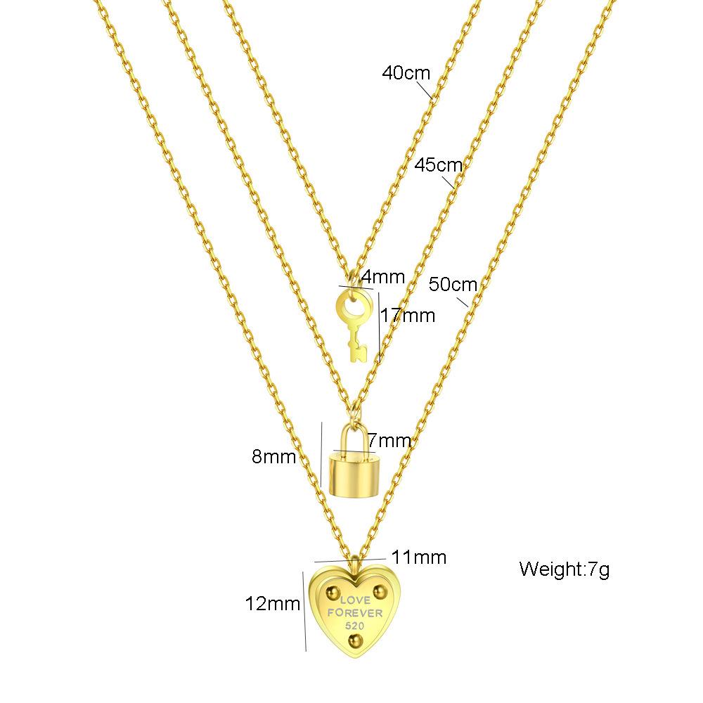 Valentine s Day Titanium Steel Heart Lock Necklace for Women золотой