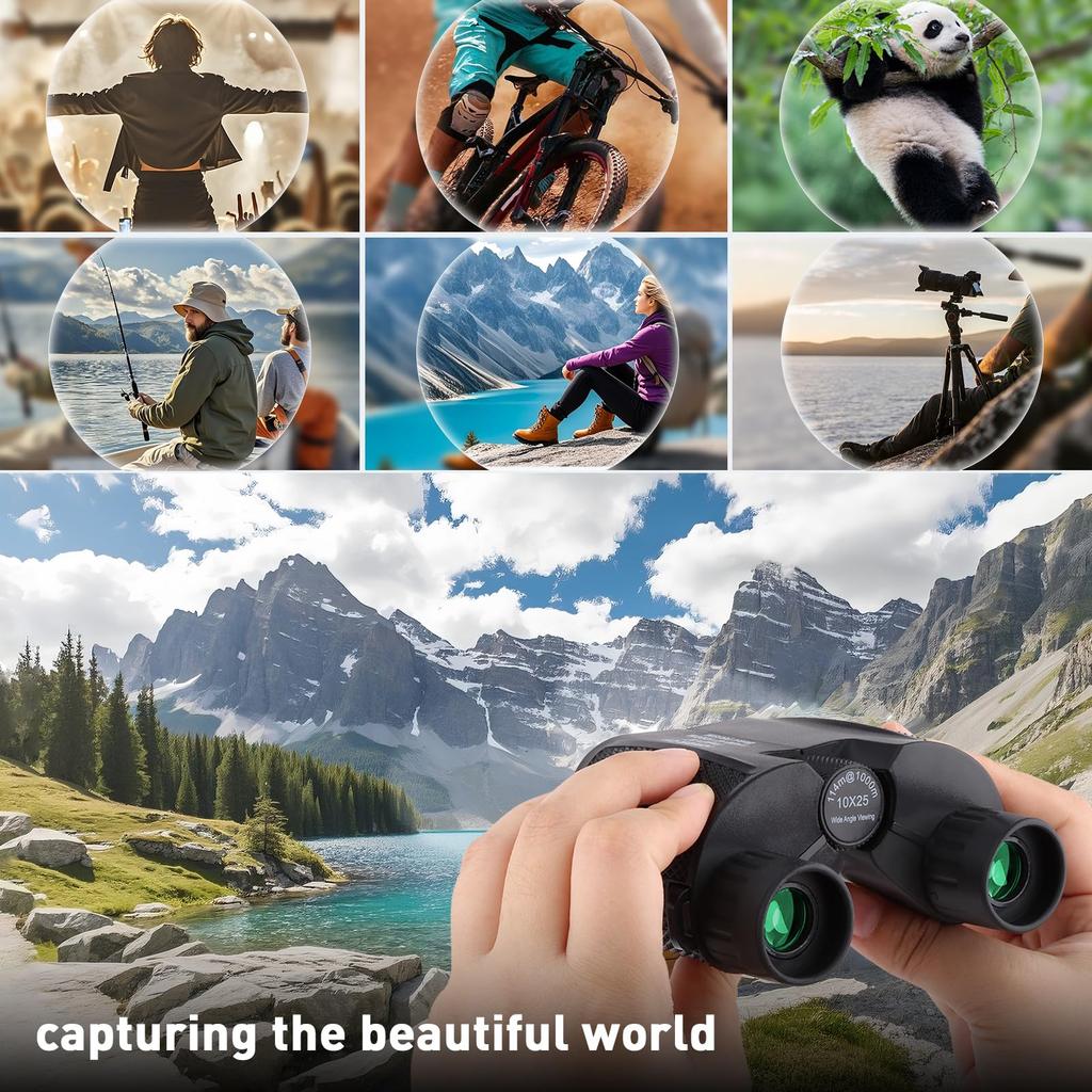FOCUHUNTER 10x25 Compact Binoculars with Case and Focus BAK9 Prism for Adults and Children Wheel, Multi-Coated Telescope, Waterproof, Birdwatching,