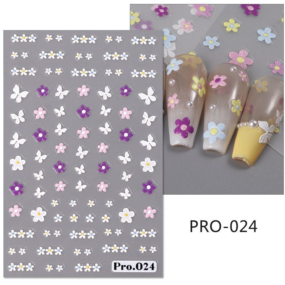 Daisy Flowers 5D Embosed Nail Stickers Manichiură franceză Petale florale Print Summer Boho Slider Decals Decorarea unghiilor