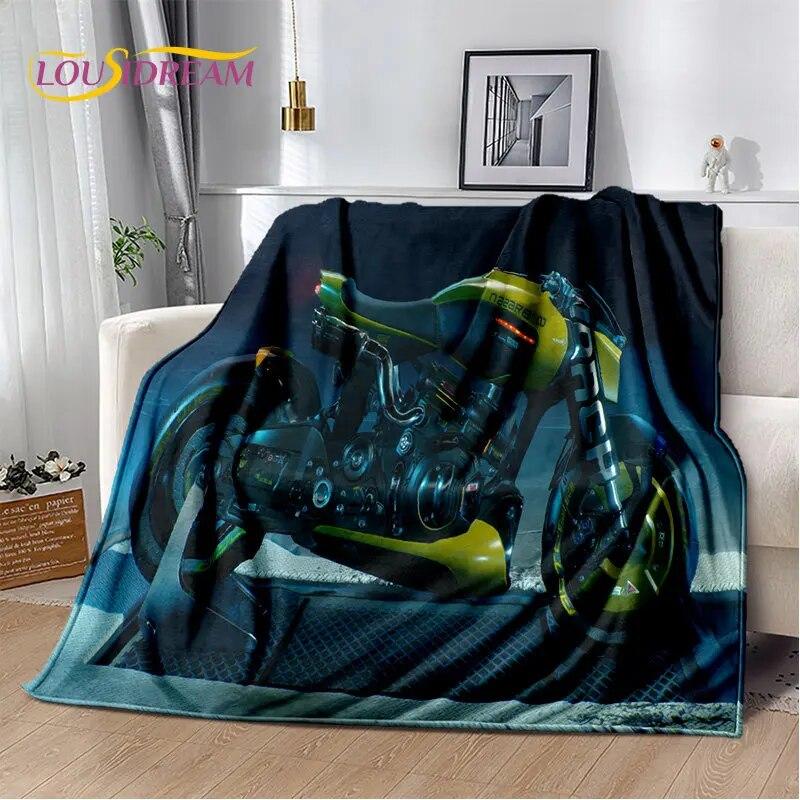 3D Cyberpunk Concept Motorcycle Cartoon Soft Plush Blanket,Flannel Blanket Throw Blanket for Living Room Bedroom Bed Sofa Picnic