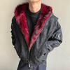 American Retro Mountain Eagle Fur Collar Hooded Jacket - Unisex Winter Warm Cotton Outerwear