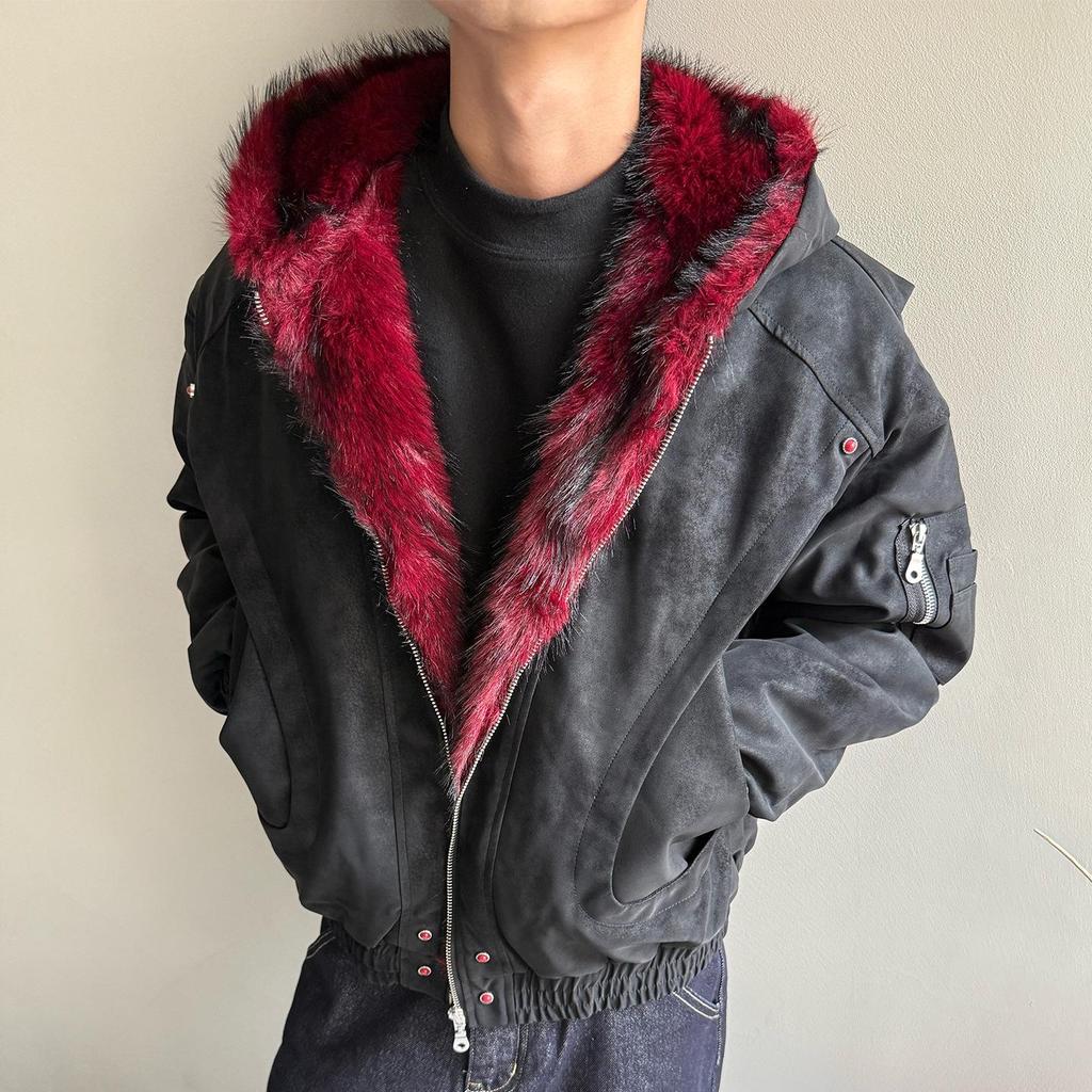 American Retro Mountain Eagle Fur Collar Hooded Jacket - Unisex Winter Warm Cotton Outerwear