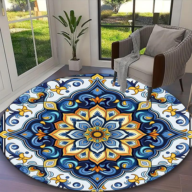 1pc Mandala Rug, Digital Printed Home Chair Sofa Mat, Durable Office Round Carpet, Beautiful Festival Decorations