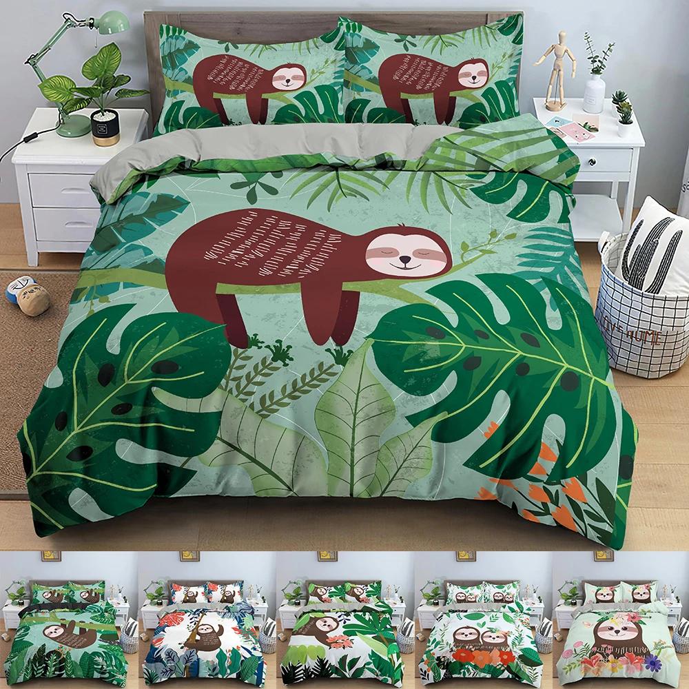 Faultiere Bettbezug mit Kissenbezug für Kinder Niedliches Tiermuster Kinder Schlafzimmer Bettdeckenbezüge Bettwäschesets US/AU/EU Größe