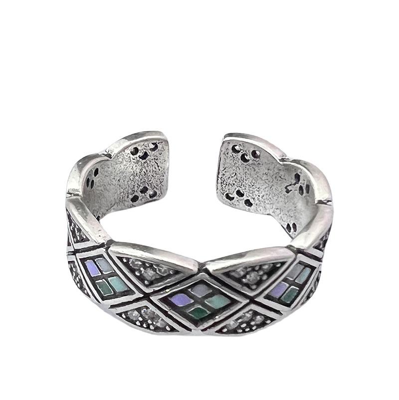 Rhombus Drop Glaze Open Ring Women'S Light Luxury Niche Design Retro Set Exquisite High-End Exquisite High-End Ring