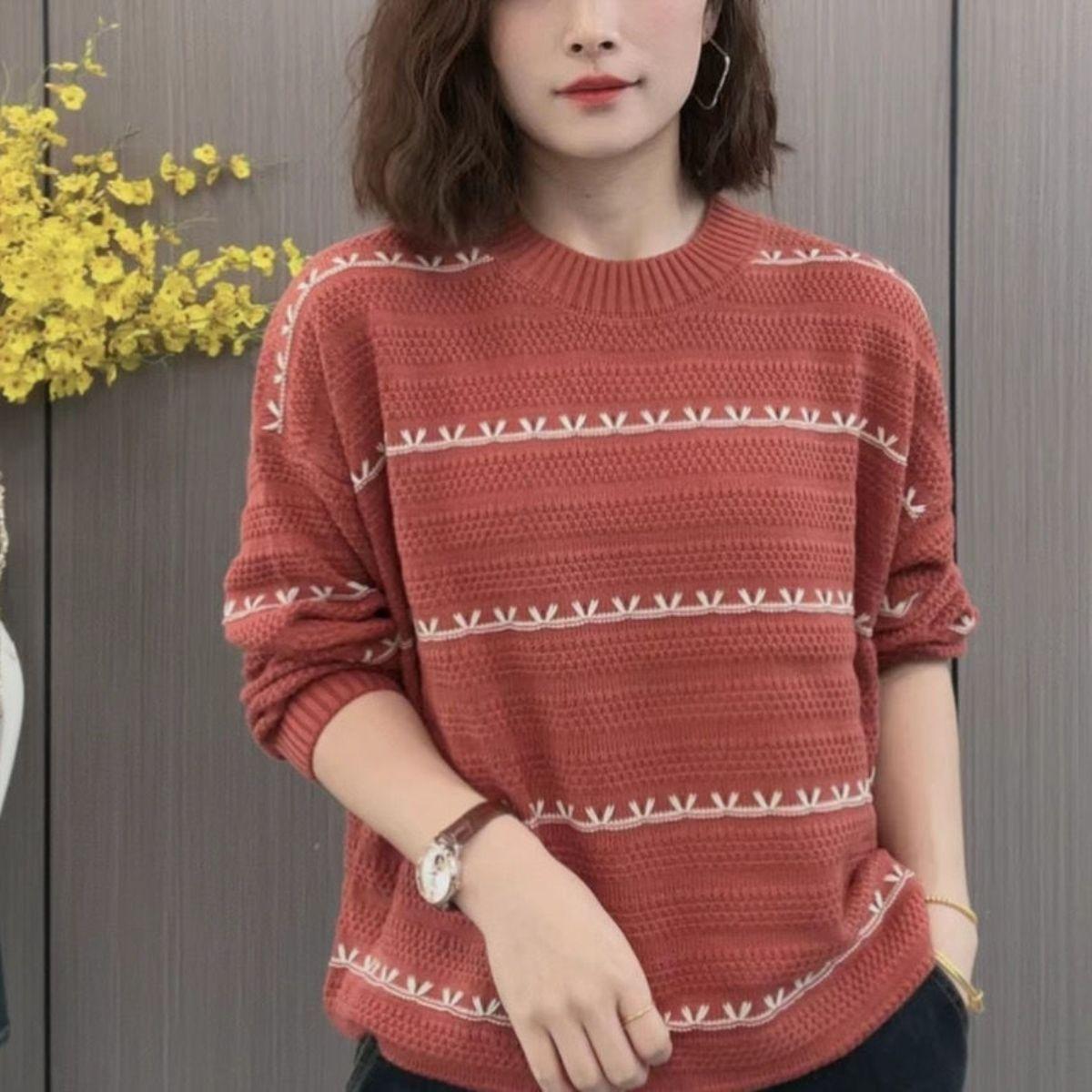 

Круглый вырез горловины корейской версии с базовой вязкой свитер для женщин осень свободный длинный рукав свитер XL