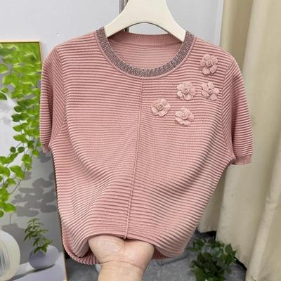 Summer Fashion T-shirt Women's Ice Silk Tops Fashionable Middle-aged Short-sleeved Women Young Middle-aged Small Shirts Large Size Women's Clothes