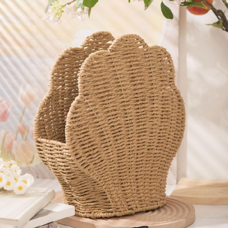 Prodyšný přírodní vláknitý úložný koš ve tvaru mušle Organizér do ložnice Kancelářská dekorace Velkokapacitní nádoba