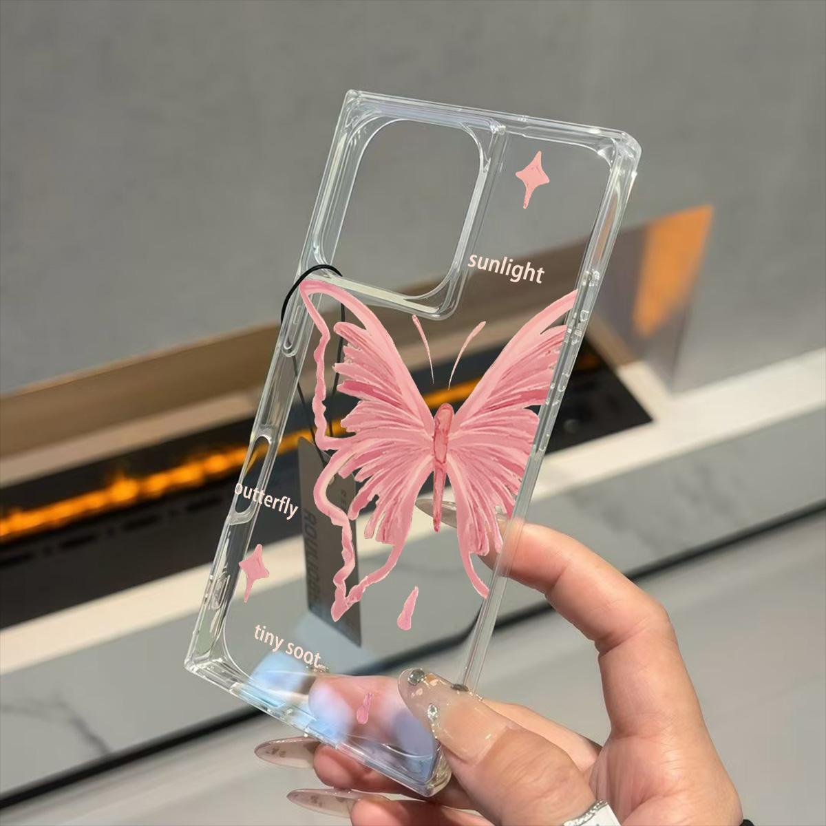 

Прозрачный чехол с квадратной задней крышкой для защиты трубки для iPhone 13 11 16 ProMax 12 14 Pro Max 15 Plus, защита от окисления, чехол с рисунком розовой бабочки iphone 11 ProMax