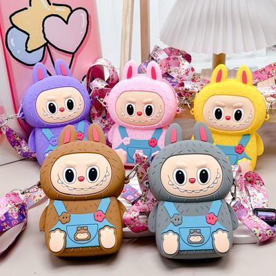 New Children's Cute Labubu Princess Bag Medium Coin Purse Cartoon Portable Coin Bag Silicone Crossbody Bag KTY