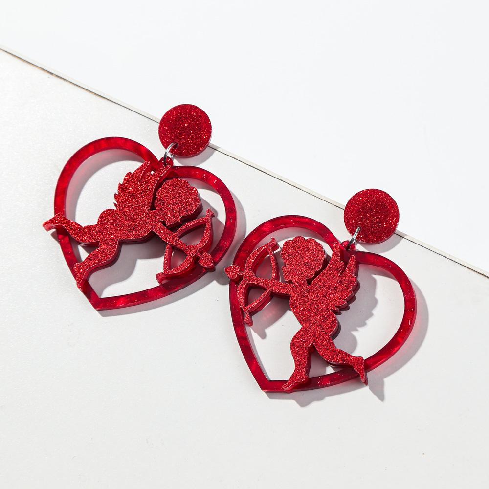 Pink Red Hollow Love Acrylic Drop Earrings for Women New Glitter Rose Flower Cupid Heart Earring Jewelry Valentine s Day Gift