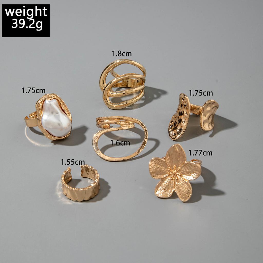 European and American design liquid lava flower opening ring ins baroque imitation pearl set gemstone ring