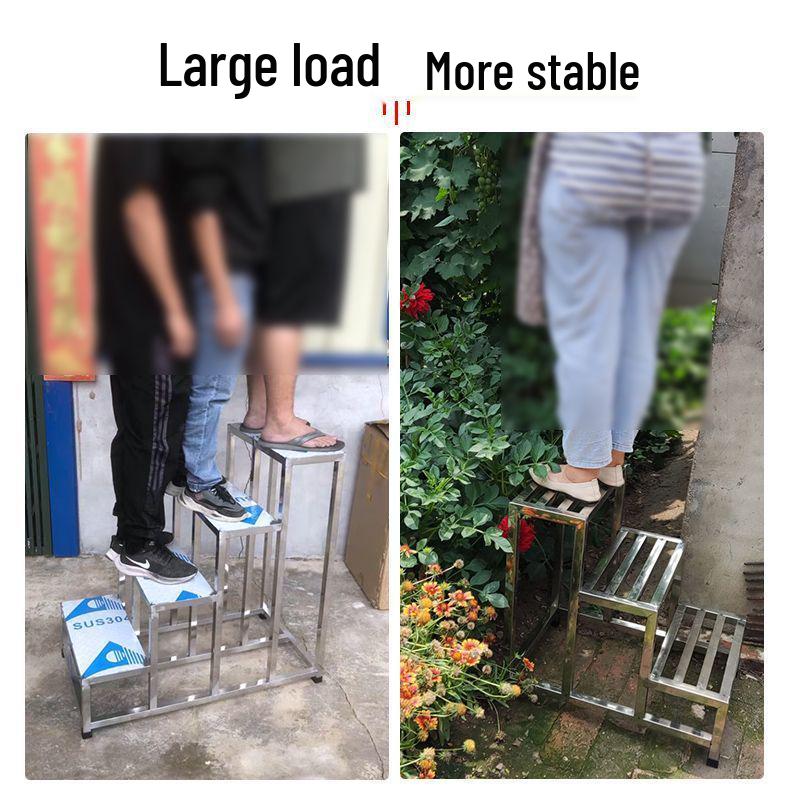 Stainless Steel 4-Step Height-Adjustable Ladder Footstool for Household & Hospital Use